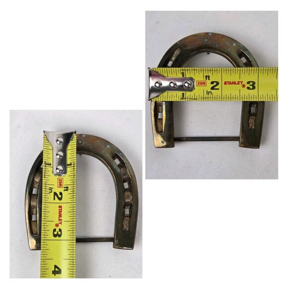 Vintage Horseshoe Belt Buckle Gold Toned Solid Cast Metal Lucky Western Cowboy - Picture 2 of 9